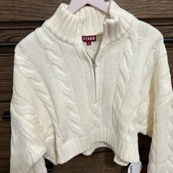 Staud Cropped Hampton Ivory Sweater SZ M NWOT $325 - Picture 7 of 9